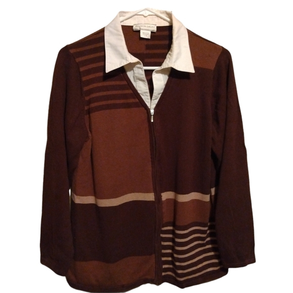 ALLISON DALEY Vintage Brown Striped Sweater Cardigan Size L - Picture 1 of 3
